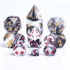 Black-White Blend 7-Dice Mini-Dice RPG Set w/Red Numbers Miniature Dice - 