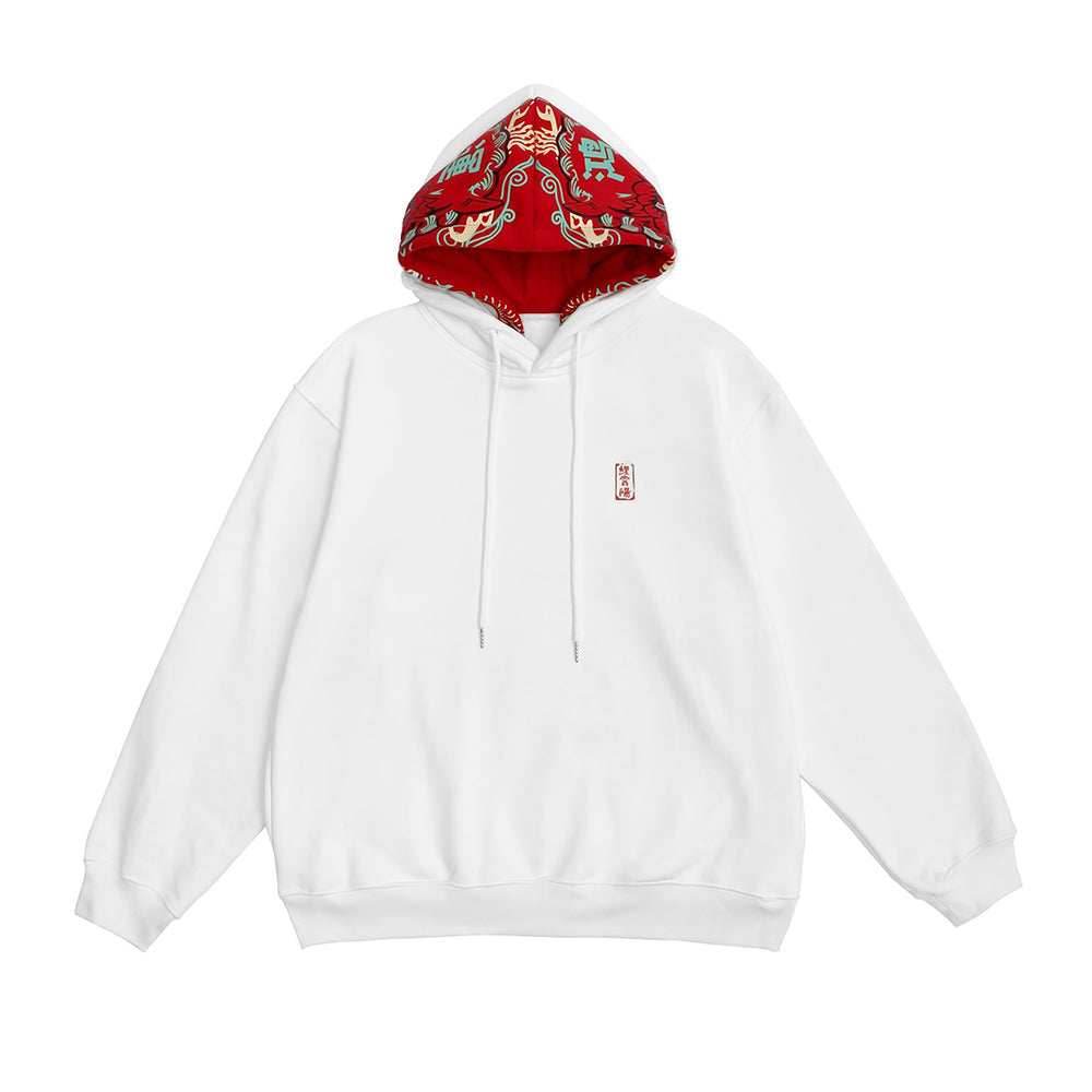 Double Red Dragon Hoodie - White / M