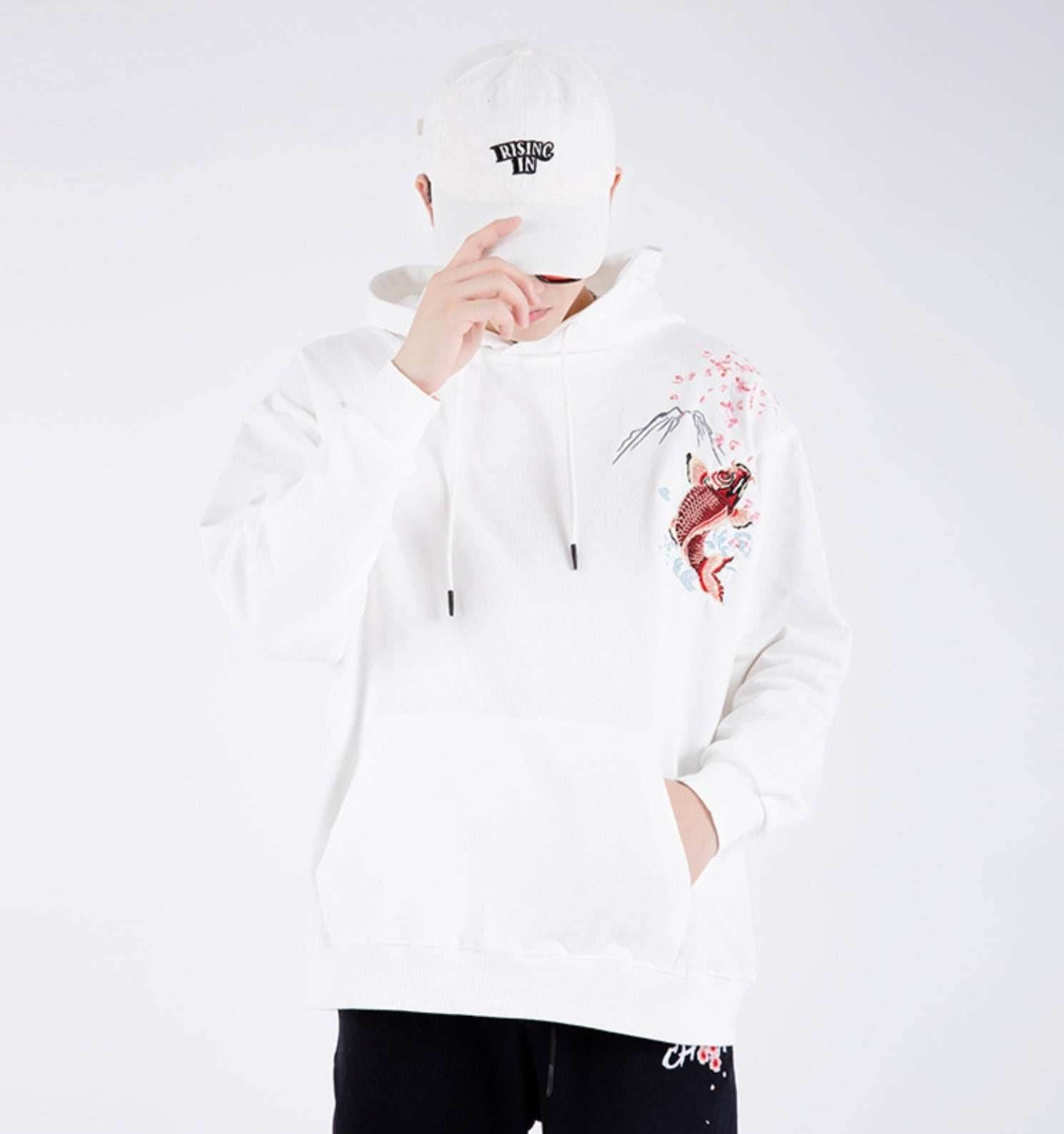 KH9197 Red Koi Embroidery Hoodie - Black / S