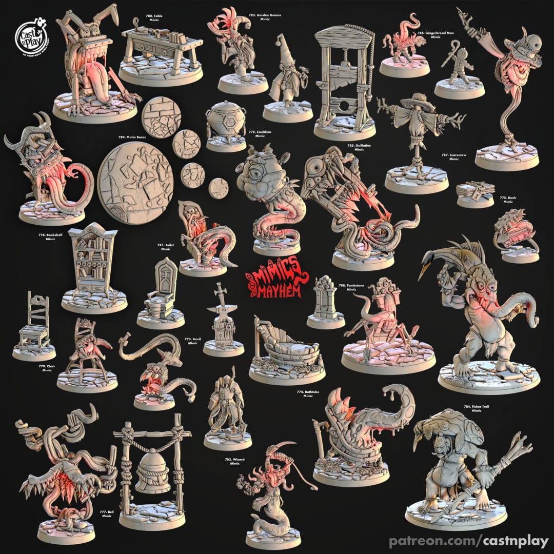 3D Printed Cast n Play Table Mimic Mimics Mayhem Set 28mm 32mm D&D
