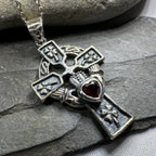 Irish Love Shamrock Claddagh Cross Necklace