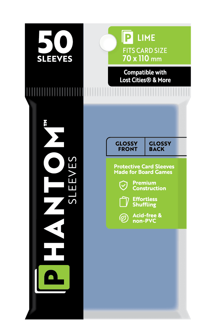 Phantom Sleeves: Lime Size (70mm x 110mm) 50 ct - Glossy Front / Glossy Back