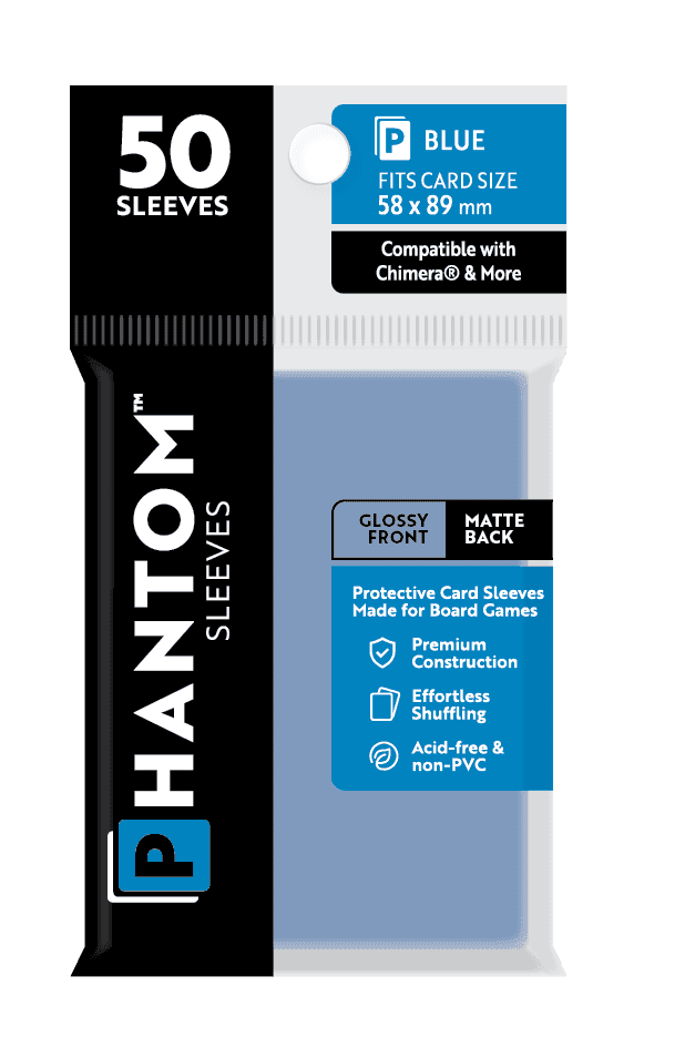 Phantom Sleeves: Blue Size (58mm x 89mm) 50 ct - Glossy Front / Matte Back