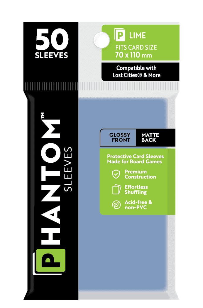Phantom Sleeves: Lime Size (70mm x 110mm) 50 ct - Glossy Front / Matte Back
