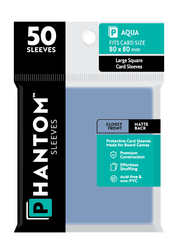 Phantom Sleeves: Aqua Size (80mm x 80mm) 50 ct - Glossy Front / Matte Back