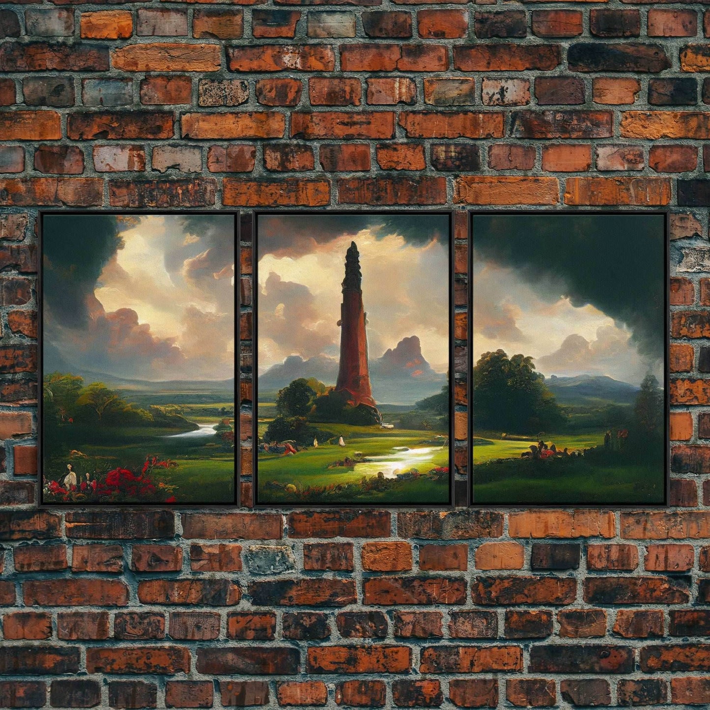 The Dark Tower, 3 Piece Panoramic Art, High Fantasy Concept Art, 3 Piece Wall Art, Ready To Hang Canvas Print - 8x12 In. - 3 Pieces / Black Frame