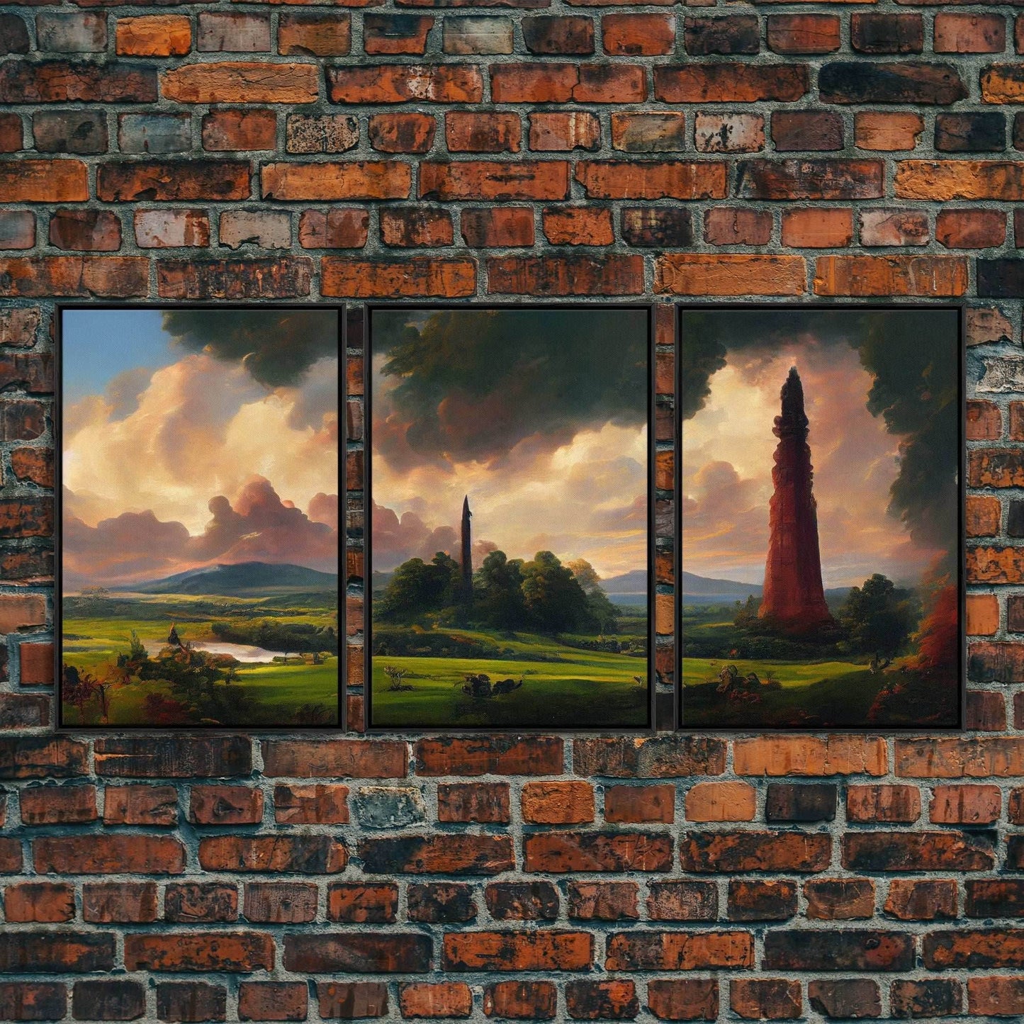 The Dark Tower, 3 Piece Panoramic Art, High Fantasy Concept Art, 3 Piece Wall Art, Ready To Hang Canvas Print - 8x12 In. - 3 Pieces / Black Frame