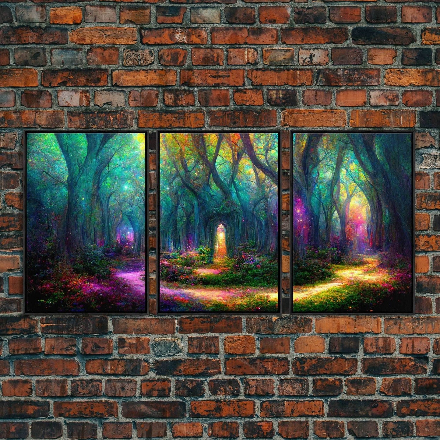 Fantasy wall art, canvas print, magical forest, fantasy landscape art, 3 Piece Wall Art, Ready To Hang Canvas Print - 8x12 In. - 3 Pieces / Black Frame