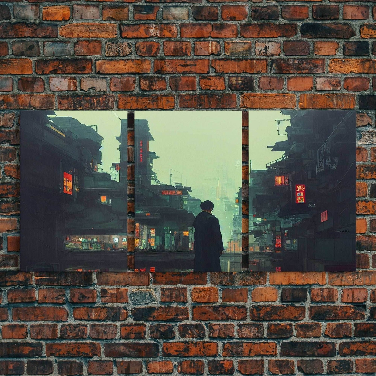 80s Style Cyberpunk Tokyo, Retrofuturism, Dystopian art, 3 piece wall art, 3 piece canvas print - 8x12 In. - 3 Pieces / Stretched Canvas