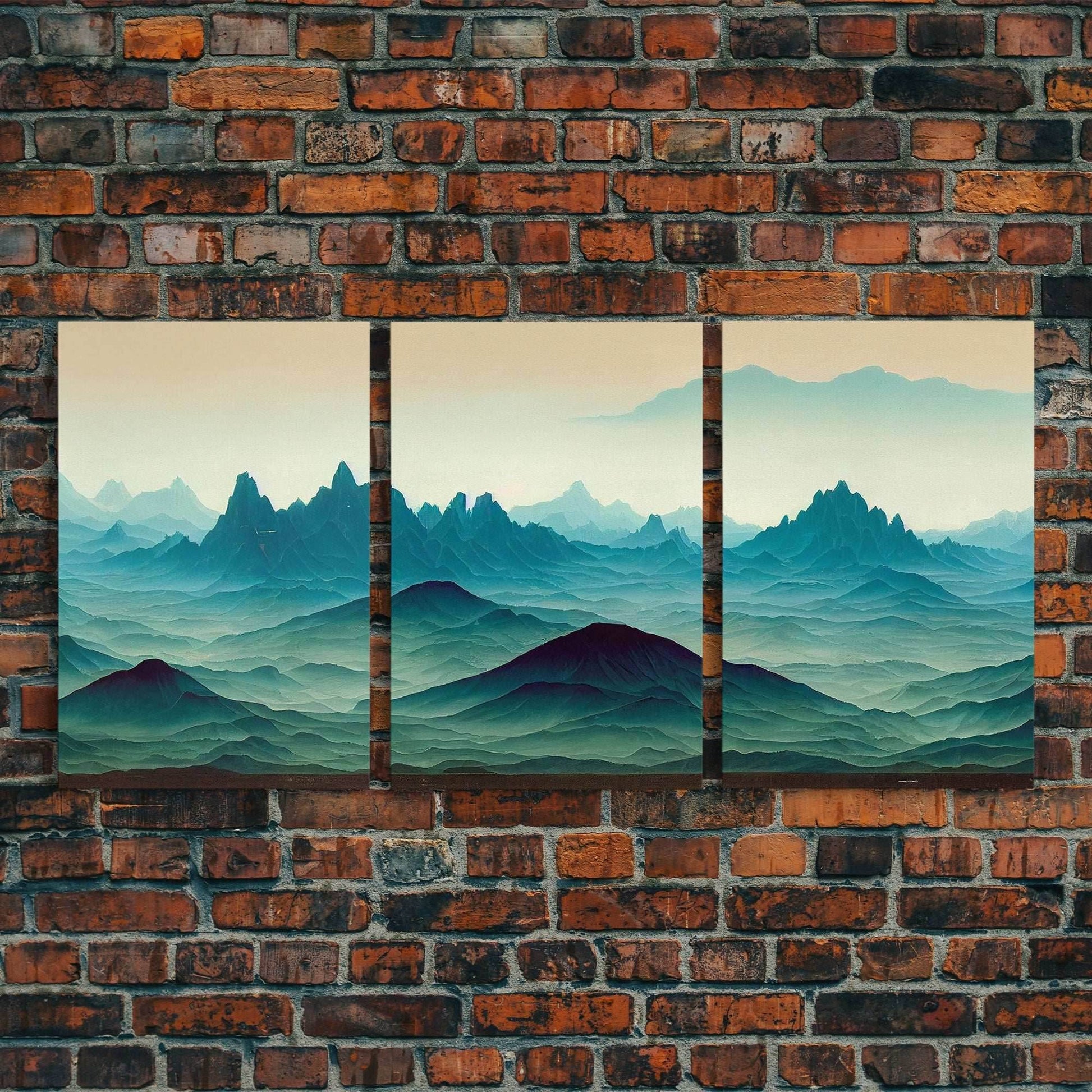Emerald green rolling hills, fantasy mountains, 3 piece wall art, 3 piece canvas print, cool home wall decor - 8x12 In. - 3 Pieces / Stretched Canvas