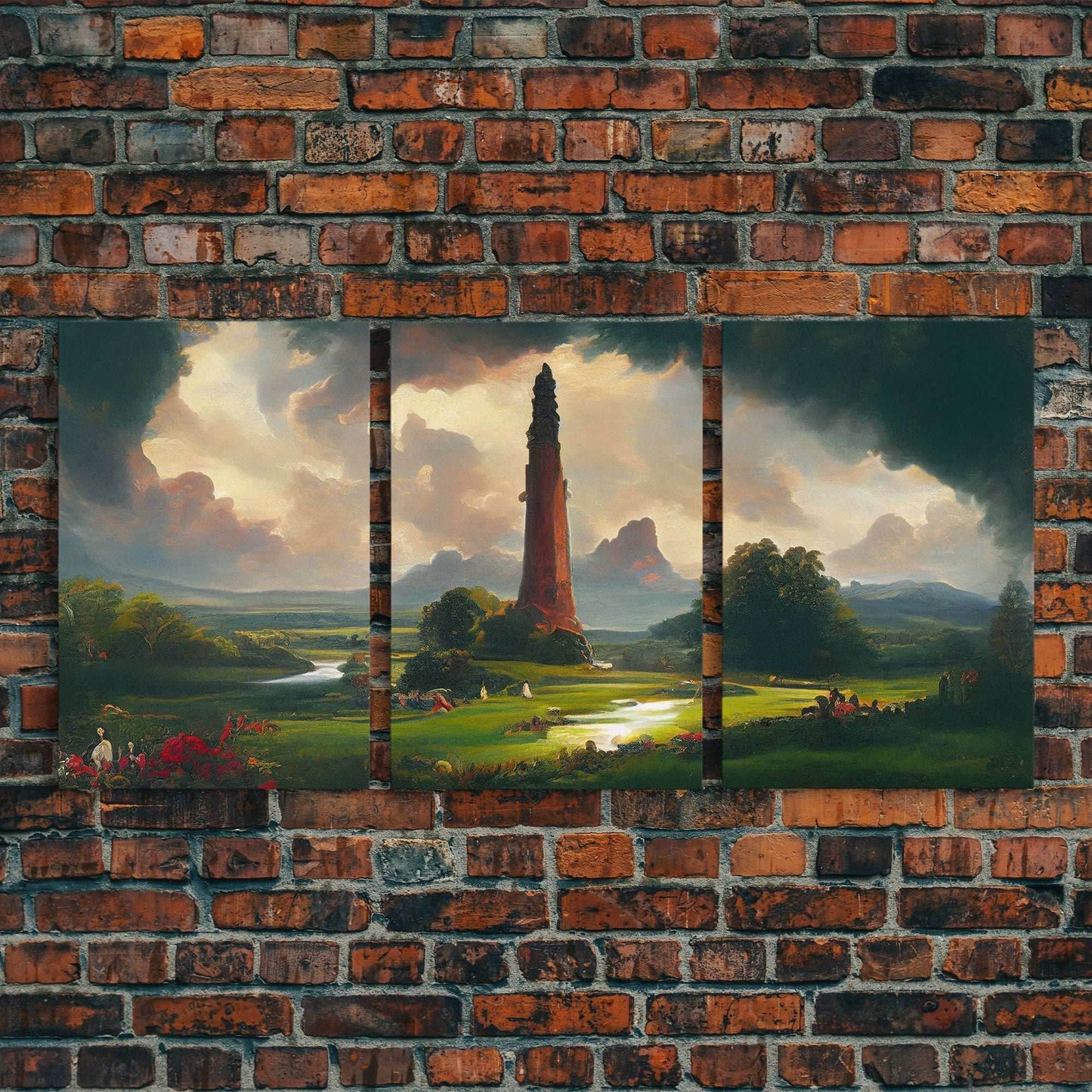 The Dark Tower, 3 Piece Panoramic Art, High Fantasy Concept Art, 3 Piece Wall Art, Ready To Hang Canvas Print - 8x12 In. - 3 Pieces / Stretched Canvas