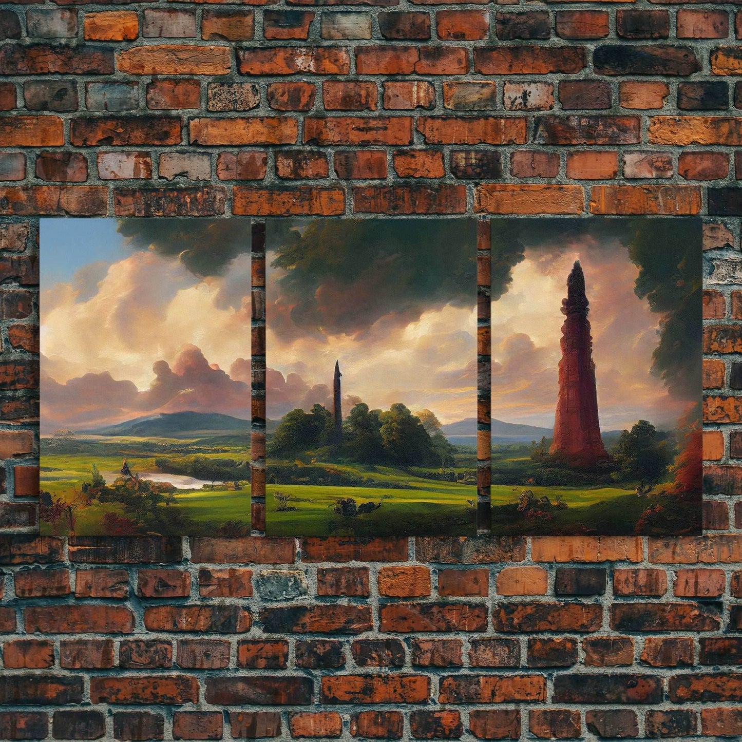 The Dark Tower, 3 Piece Panoramic Art, High Fantasy Concept Art, 3 Piece Wall Art, Ready To Hang Canvas Print - 8x12 In. - 3 Pieces / Stretched Canvas