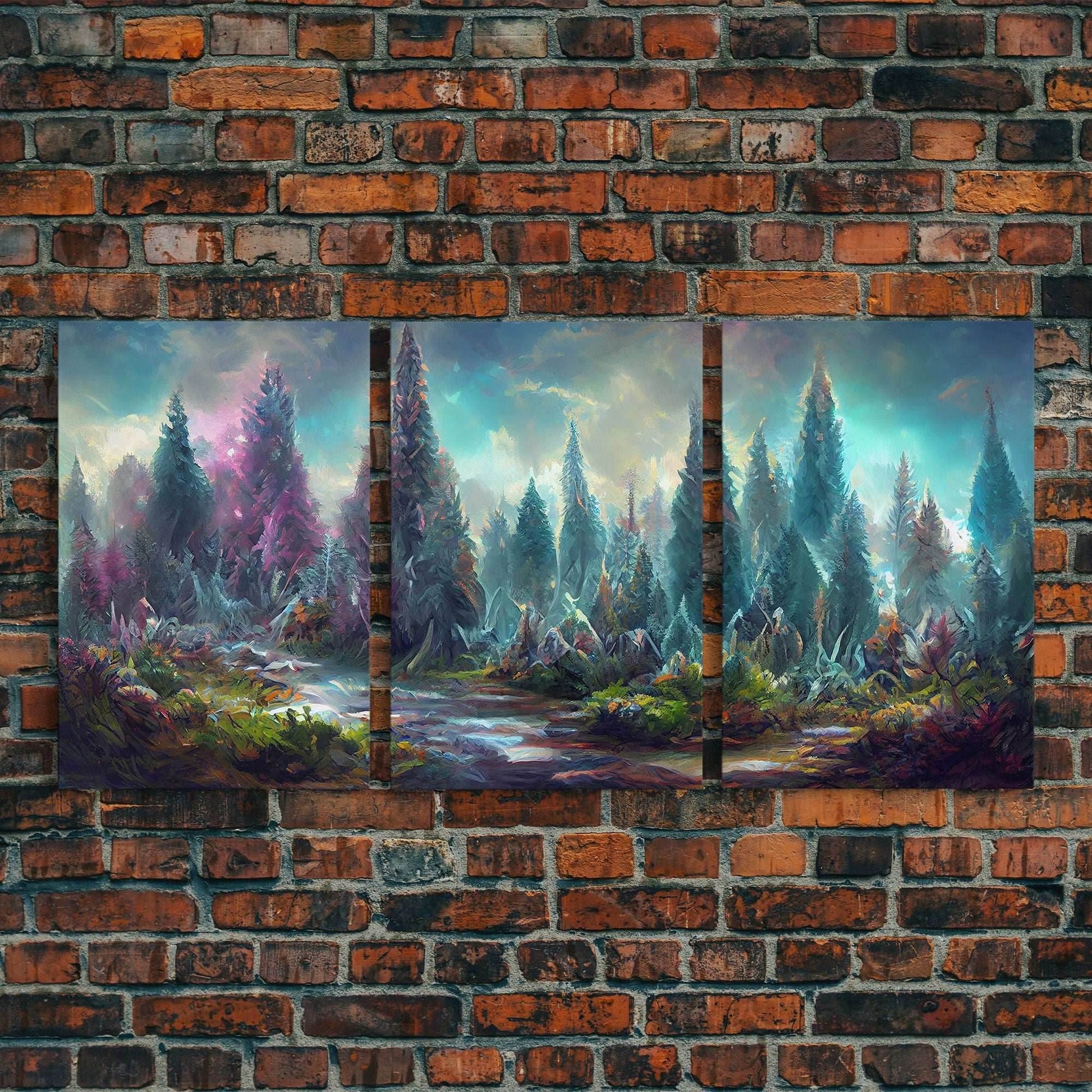 High Fantasy Forest Wall Art, Panoramic Art, Fantasy RPG Concept Art, 3 Piece Wall Art, Ready To Hang Canvas Print - 8x12 In. - 3 Pieces / Stretched Canvas