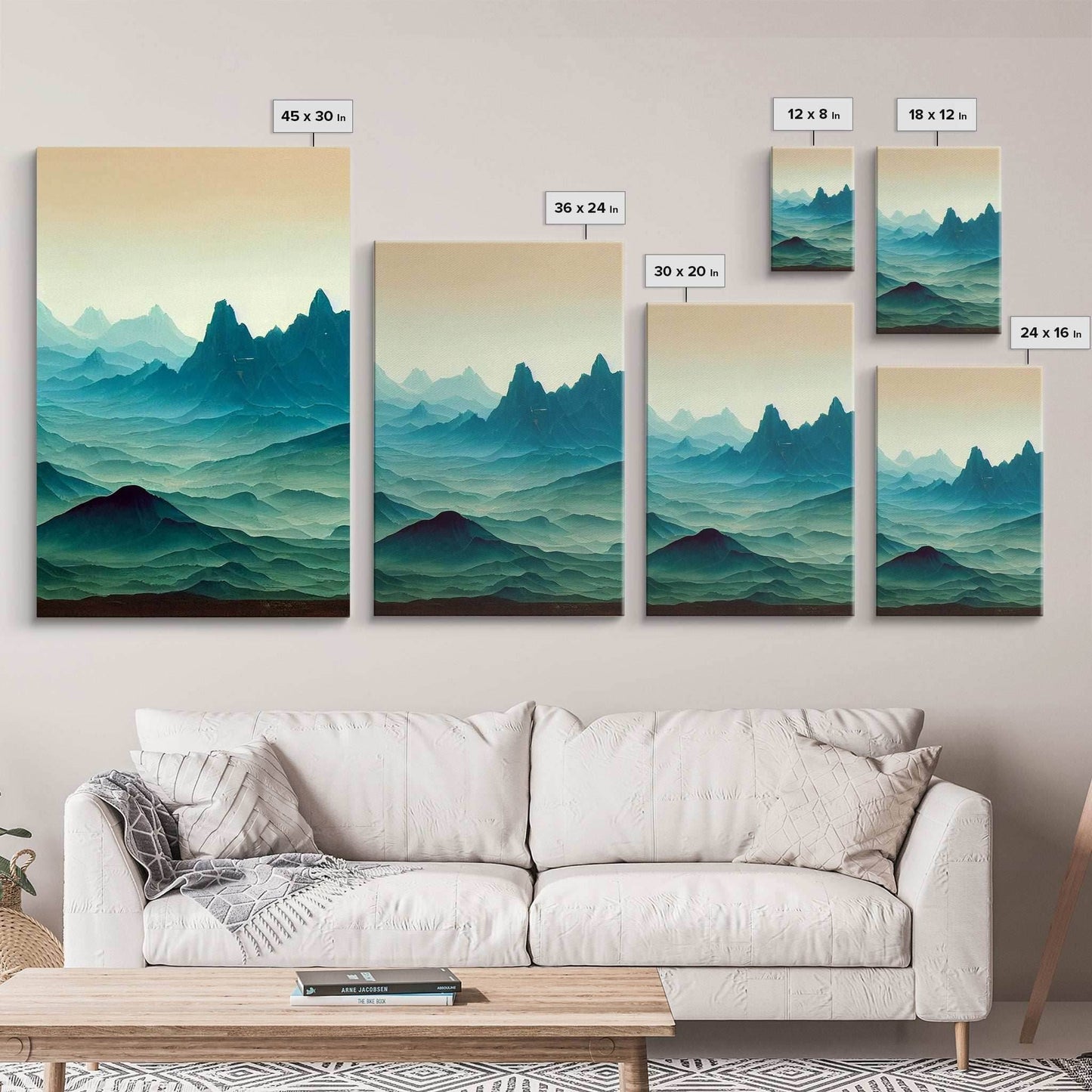 Emerald green rolling hills, fantasy mountains, 3 piece wall art, 3 piece canvas print, cool home wall decor - 8x12 In. - 3 Pieces / Stretched Canvas