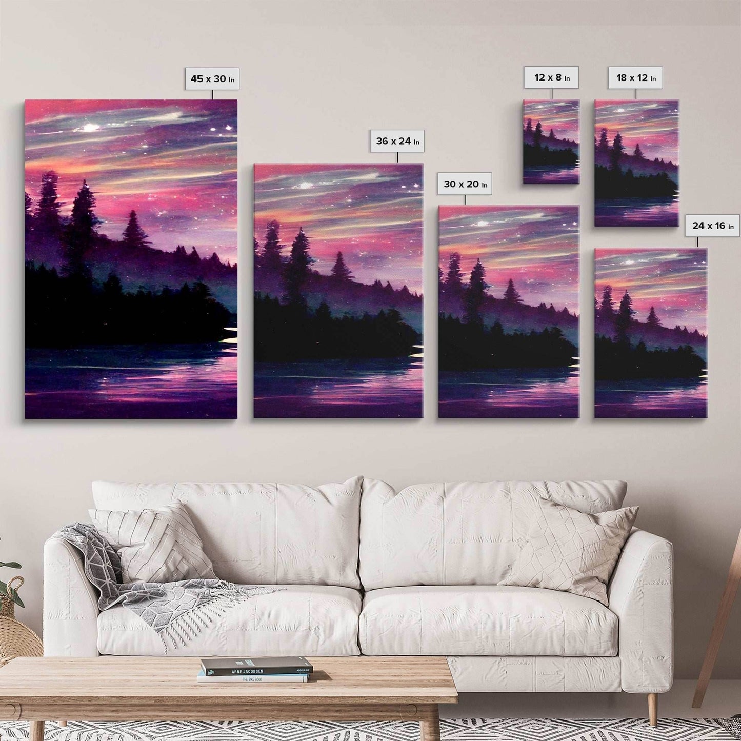 Starry Night Magical Forest Fantasy Landscape, 3 Piece Wall Art, Ready To Hang Canvas Print, Cool Living Room Wall Art Decor - 8x12 In. - 3 Pieces / Stretched Canvas