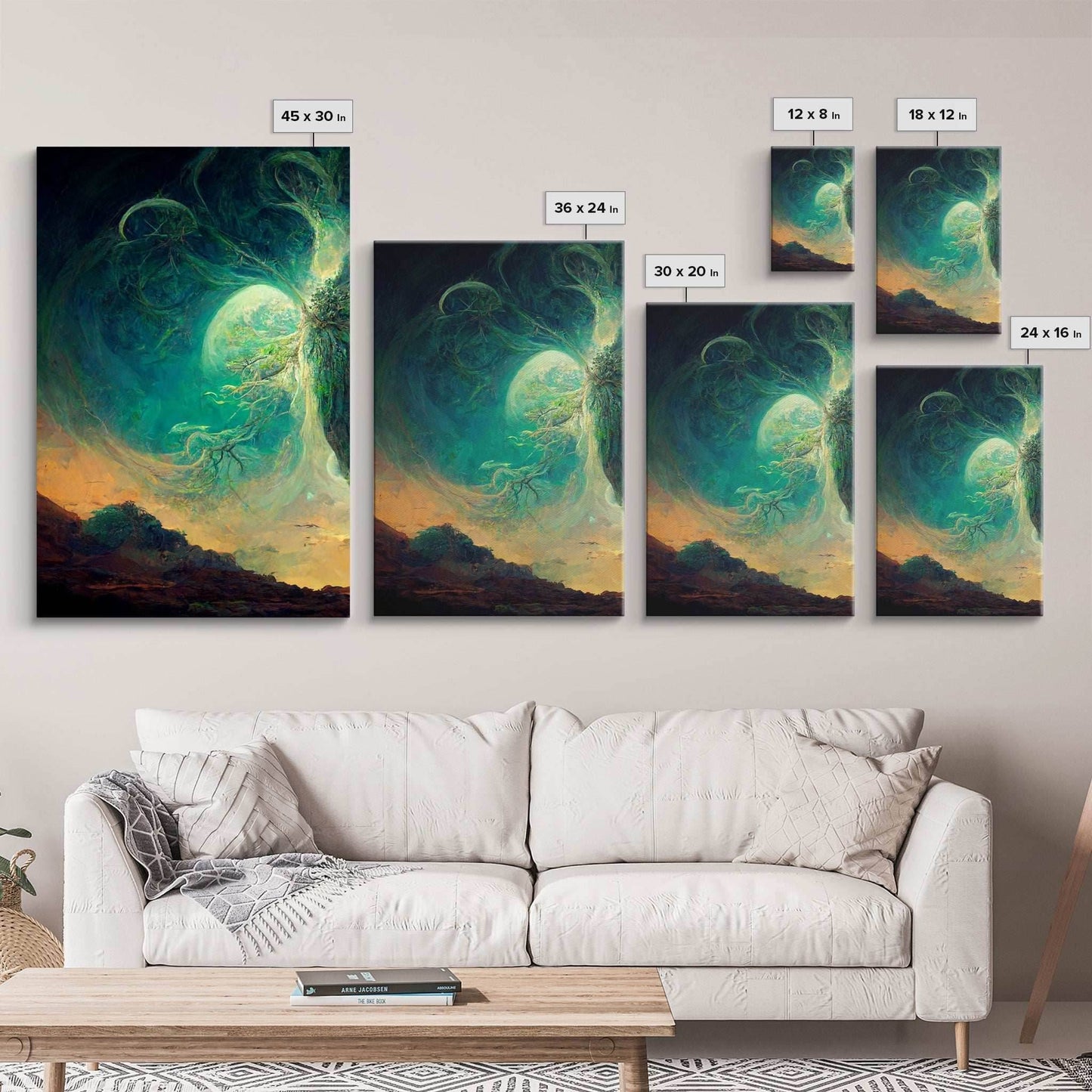 Yggdrasil Tree of Life, Nordic Viking Fantasy Art, Ready To Hang Canvas Print, Cool Living Room Wall Art Decor - 8x12 In. - 3 Pieces / Stretched Canvas