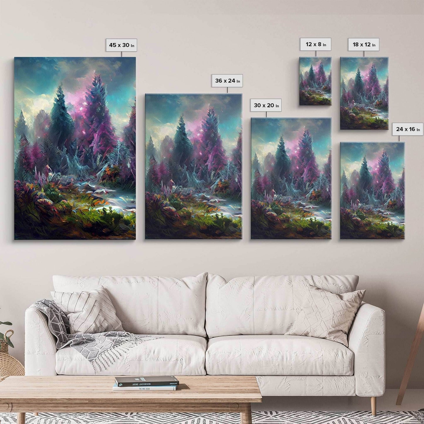 High Fantasy Forest Wall Art, Panoramic Art, Fantasy RPG Concept Art, 3 Piece Wall Art, Ready To Hang Canvas Print - 8x12 In. - 3 Pieces / Stretched Canvas