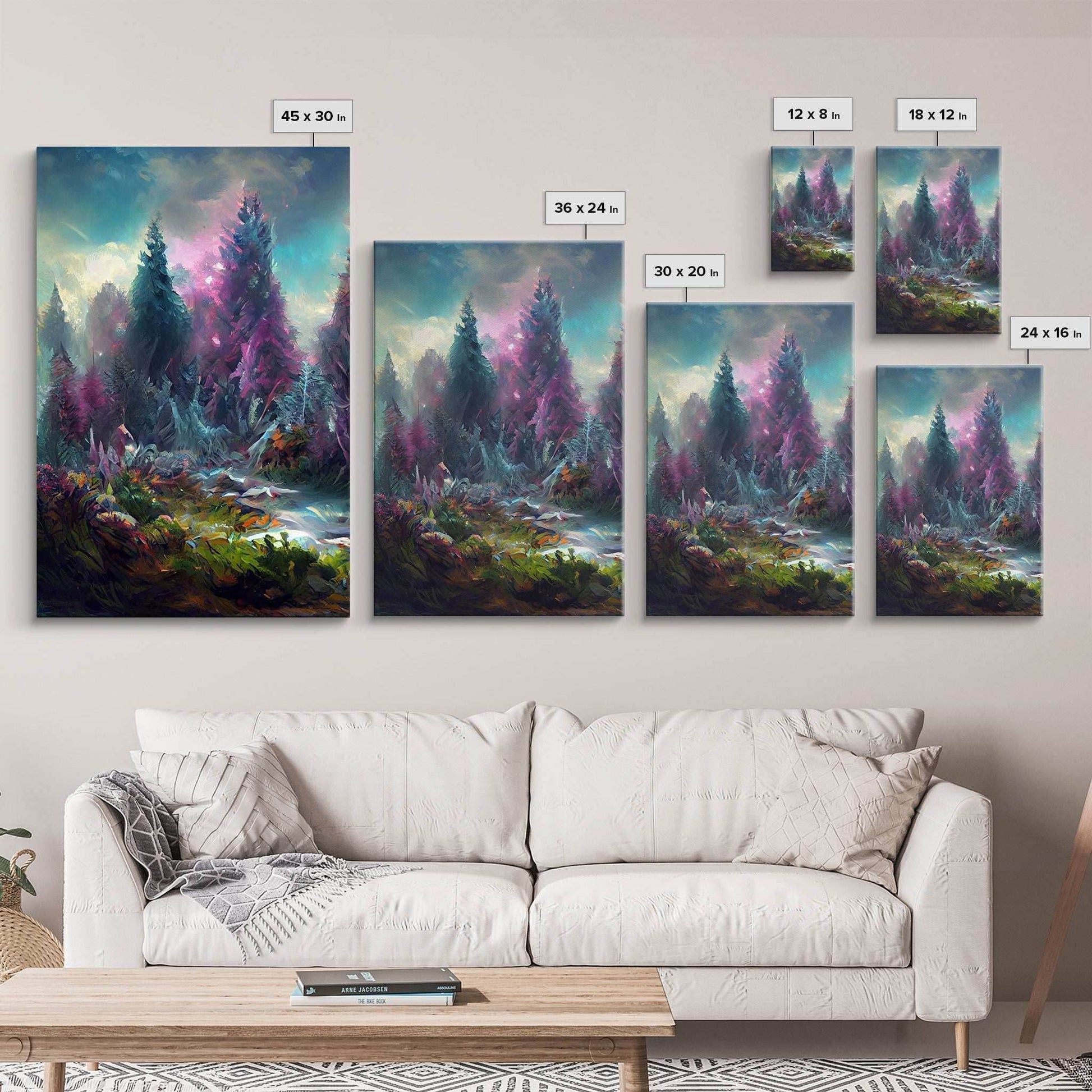 High Fantasy Forest Wall Art, Panoramic Art, Fantasy RPG Concept Art, 3 Piece Wall Art, Ready To Hang Canvas Print - 8x12 In. - 3 Pieces / Stretched Canvas