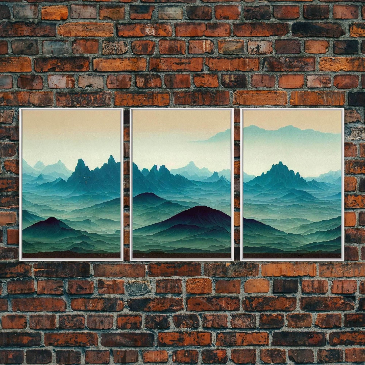 Emerald green rolling hills, fantasy mountains, 3 piece wall art, 3 piece canvas print, cool home wall decor - 8x12 In. - 3 Pieces / White Frame