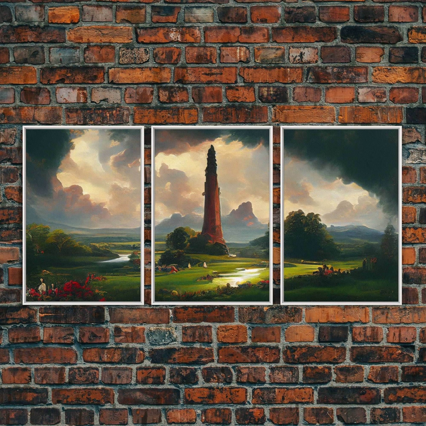 The Dark Tower, 3 Piece Panoramic Art, High Fantasy Concept Art, 3 Piece Wall Art, Ready To Hang Canvas Print - 8x12 In. - 3 Pieces / White Frame