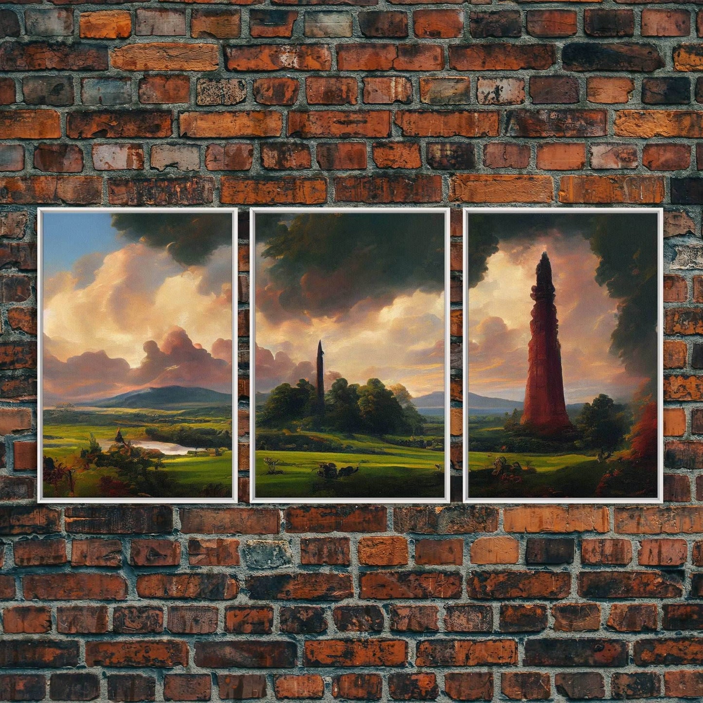 The Dark Tower, 3 Piece Panoramic Art, High Fantasy Concept Art, 3 Piece Wall Art, Ready To Hang Canvas Print - 8x12 In. - 3 Pieces / White Frame