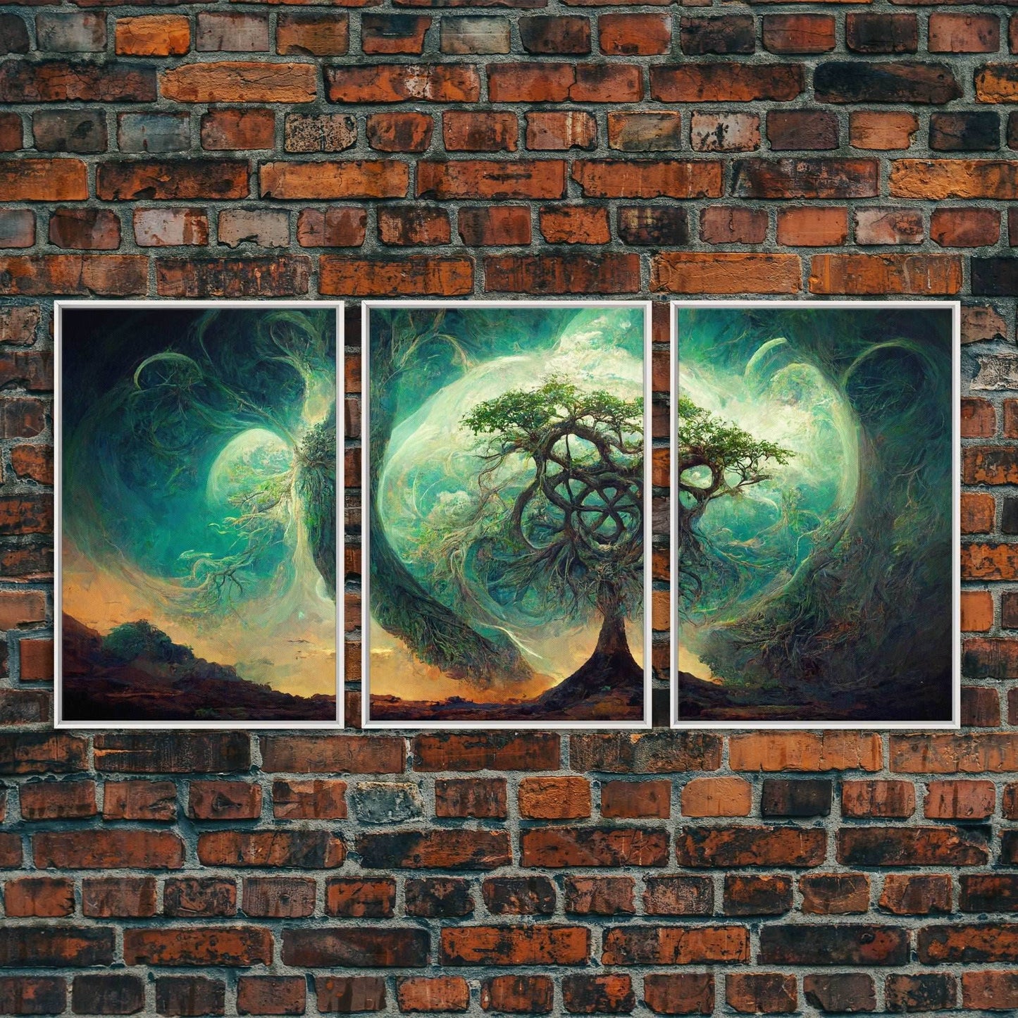 Yggdrasil Tree of Life, Nordic Viking Fantasy Art, Ready To Hang Canvas Print, Cool Living Room Wall Art Decor - 8x12 In. - 3 Pieces / White Frame