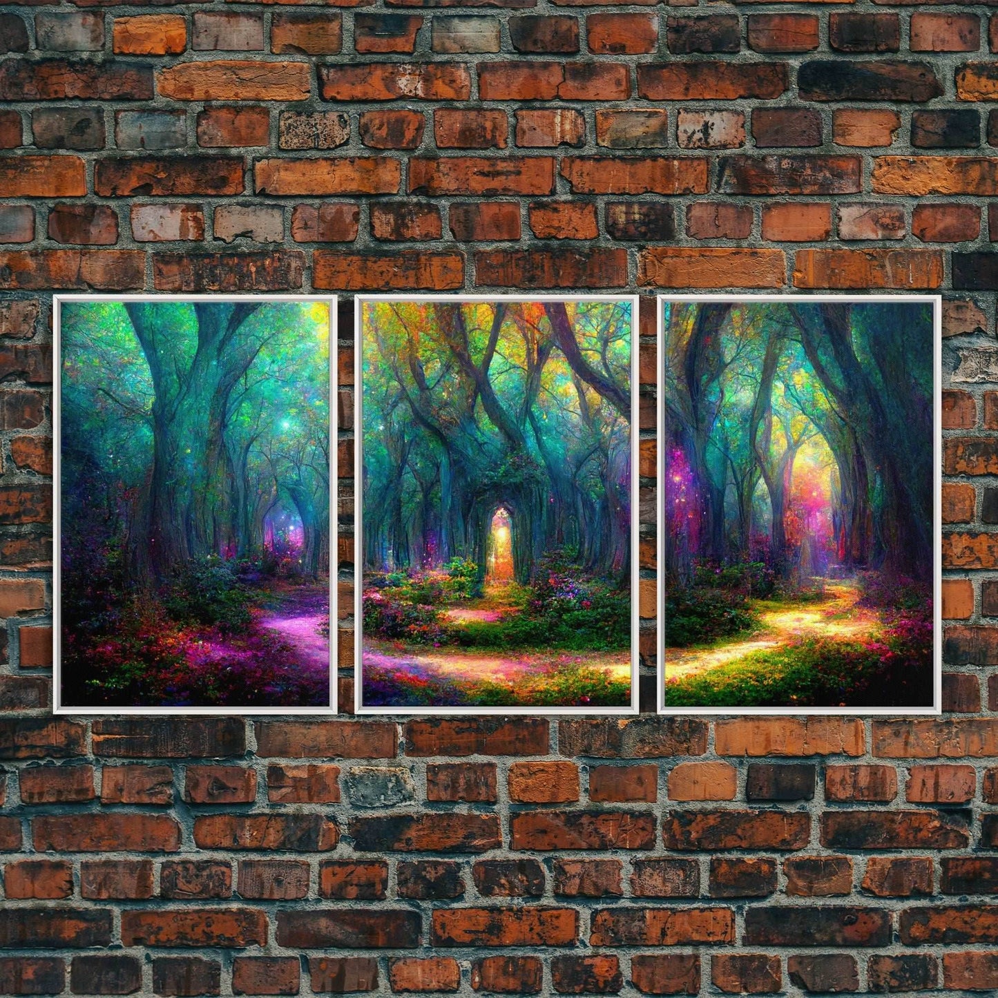Fantasy wall art, canvas print, magical forest, fantasy landscape art, 3 Piece Wall Art, Ready To Hang Canvas Print - 8x12 In. - 3 Pieces / White Frame