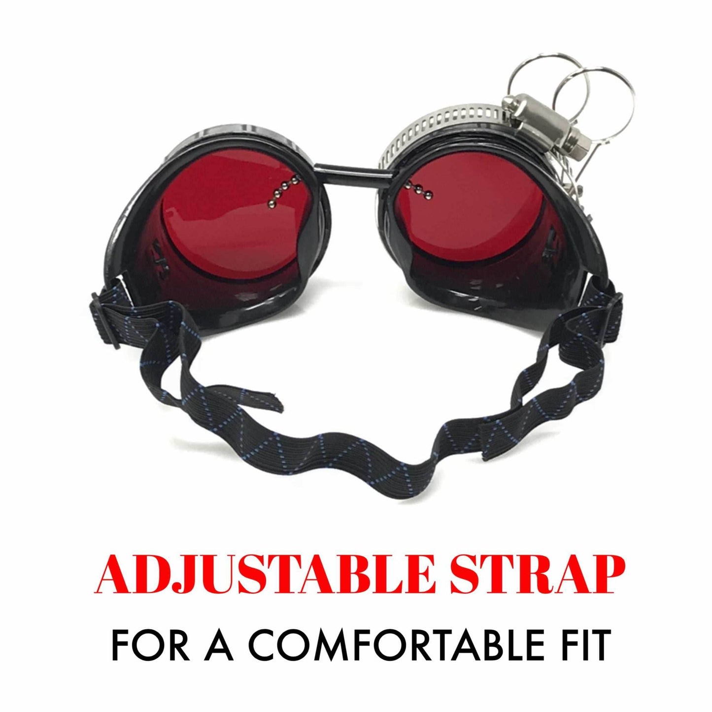 Diesel goth punk Metallic Goggles with magnifying eye loupes red lenses - 