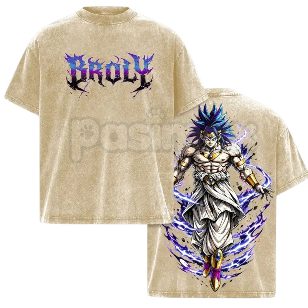 The Nightmare Warrior: Broly DBZ Washed Tee – Heavyweight Cotton Relaxed Fit Retro Anime Graphic T-Shirt
