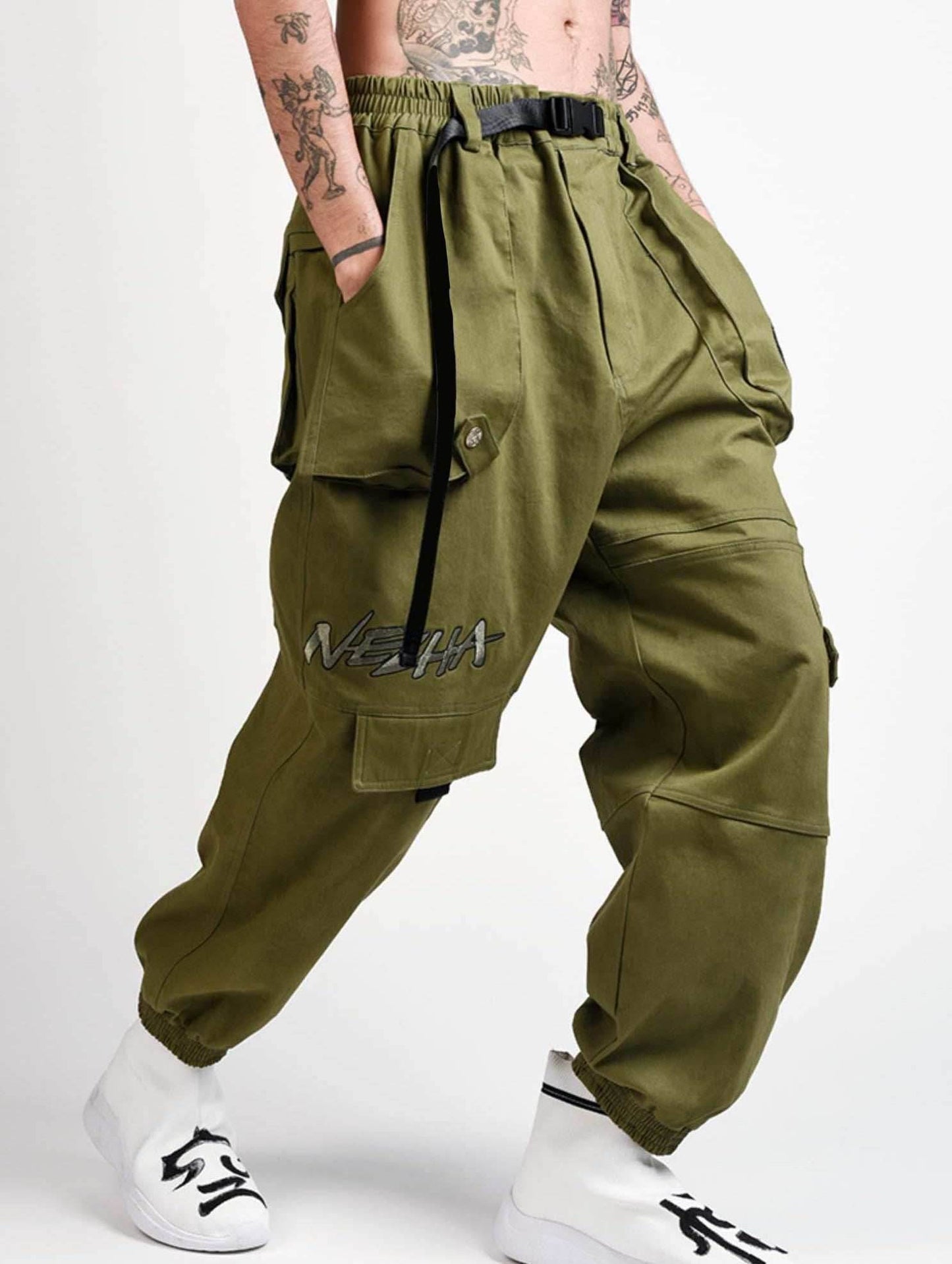 IBP332 Yin Yang Army Green Cargo Pants - Army Green / S
