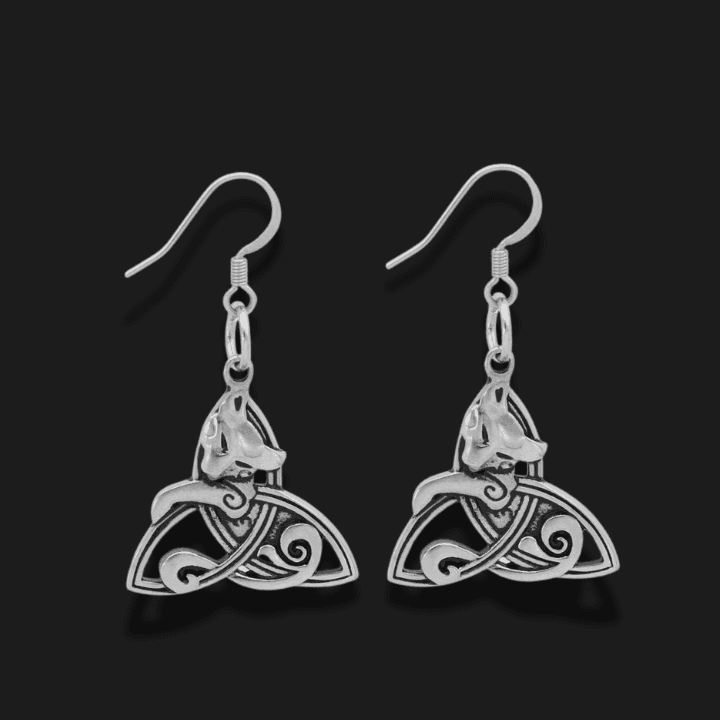Celtic Cat on Triquetra Stainless Steel Earrings - 