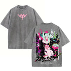 Cyberpunk Edgerunners Rebecca Tee – Acid Washed Double Print Heavyweight Anime Shirt