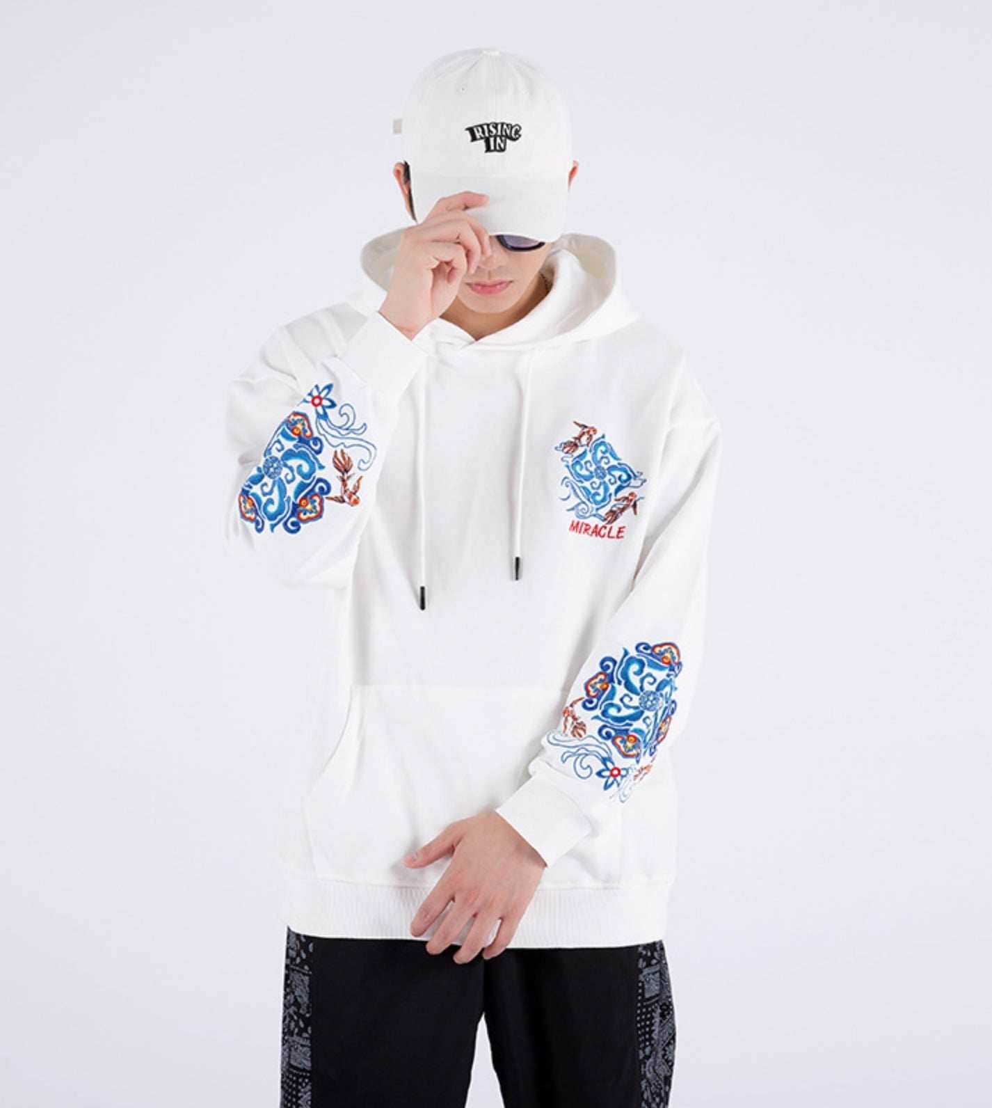 KH9201 Fish Art Embroidery Hoodie - Black / S