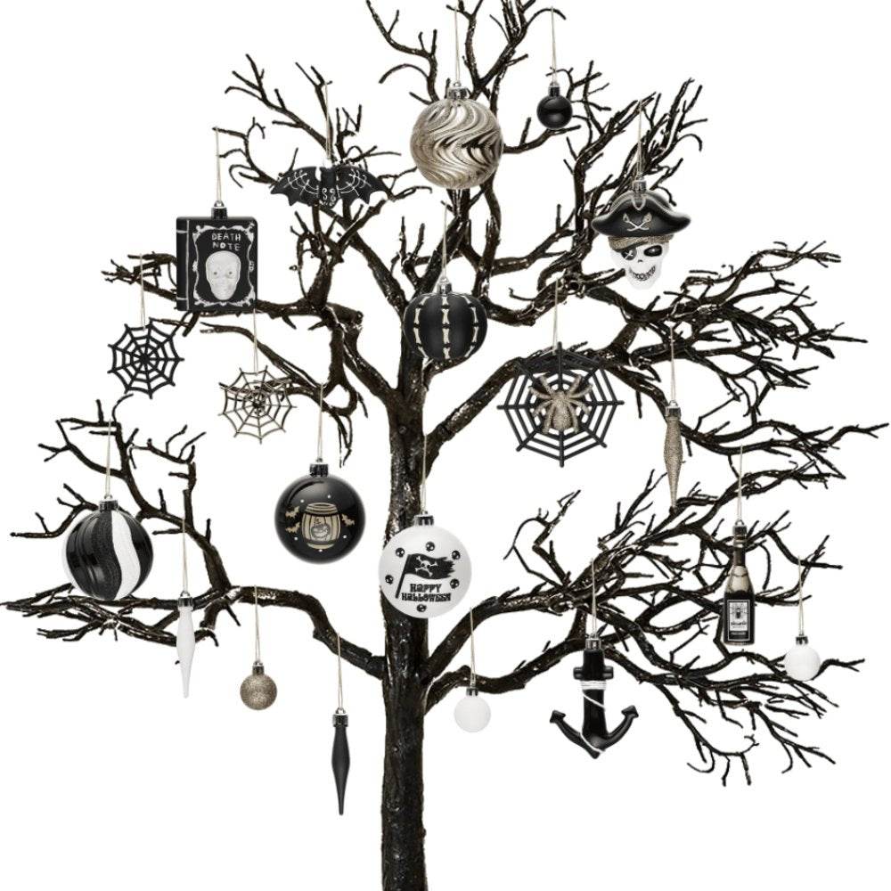 Halloween Christmas Tree Ornaments Set, 70-Piece Black & White Gothic Ornaments - 