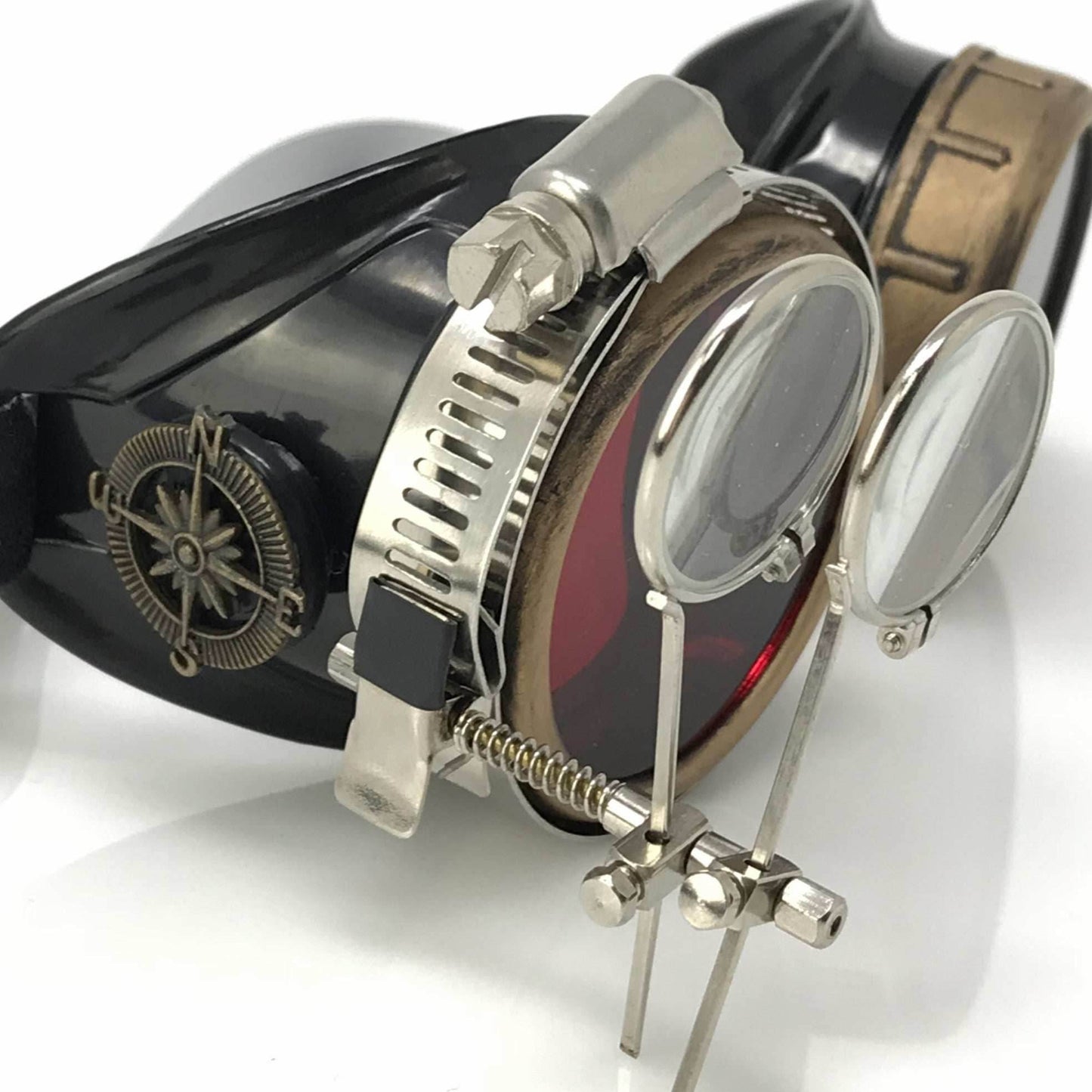 Steampunk Goggles with magnifying loupes red lenses - 