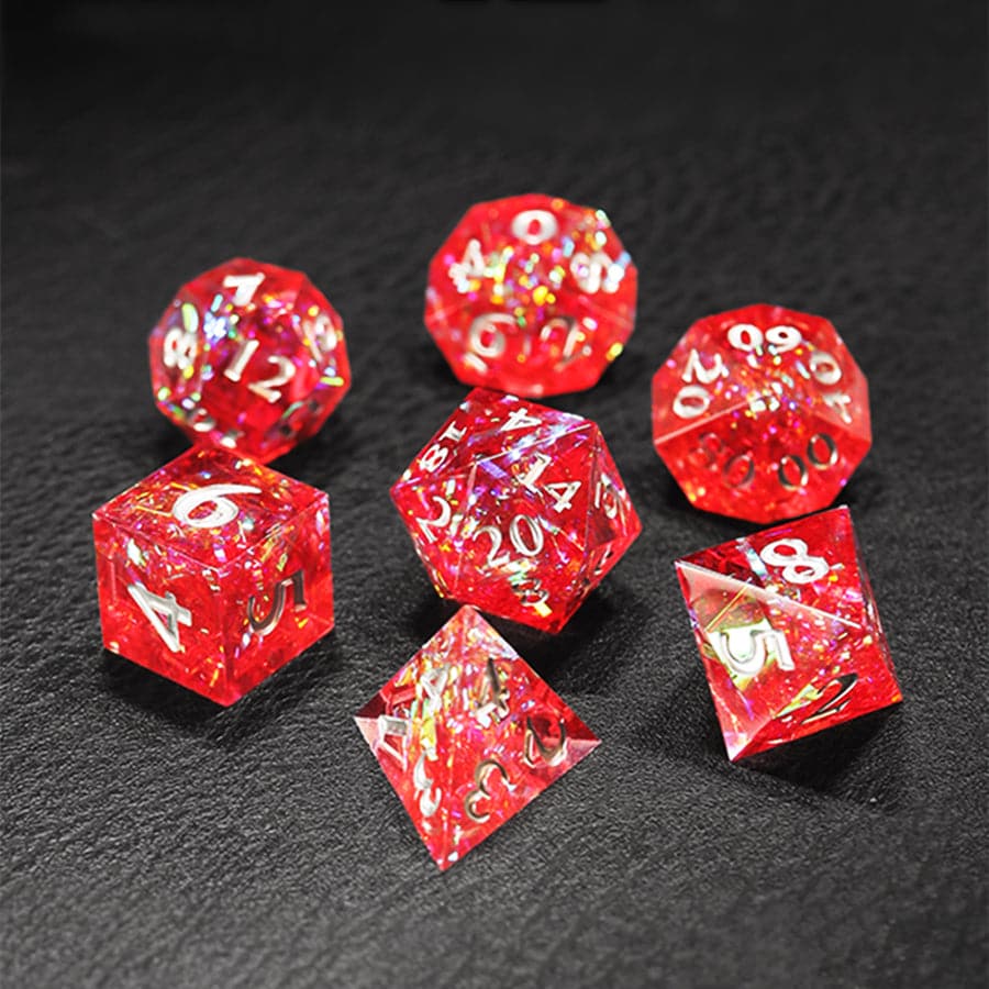 Rose Red Ice Crystal Dice Set Acrylic-DungeonDice1