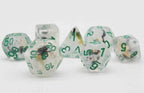 Brave Heart Dice Clear Dice w/ Flowers Foil Green 7-Dice Set Rpg - 