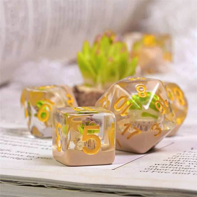 Potted Succulent 7-Dice Set w/Yellow Numbers Dnd Dice Set - 