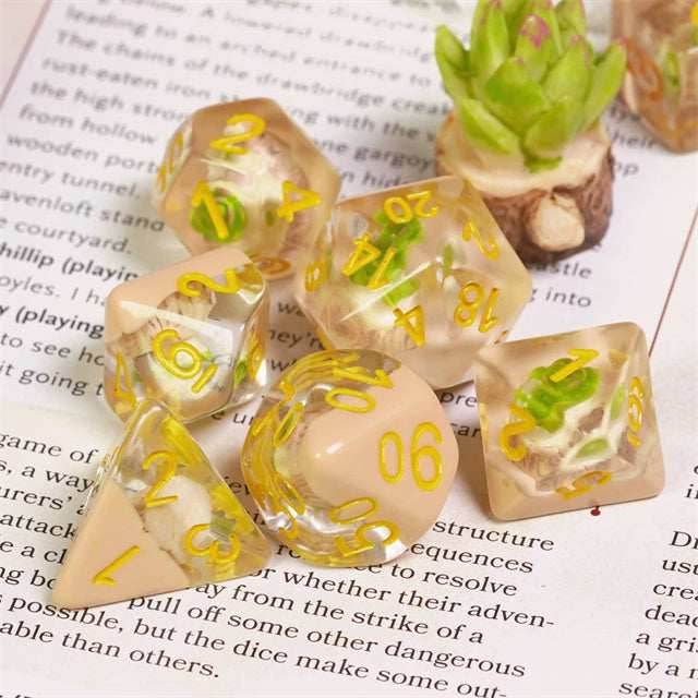 Potted Succulent 7-Dice Set w/Yellow Numbers Dnd Dice Set - 