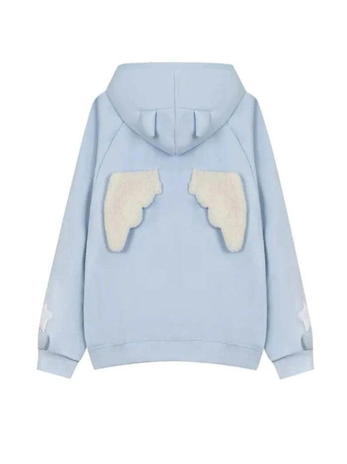 'Angels Here' Streetstyle Kawaii Star Pattern Angel Wings Hoodie - blue / m