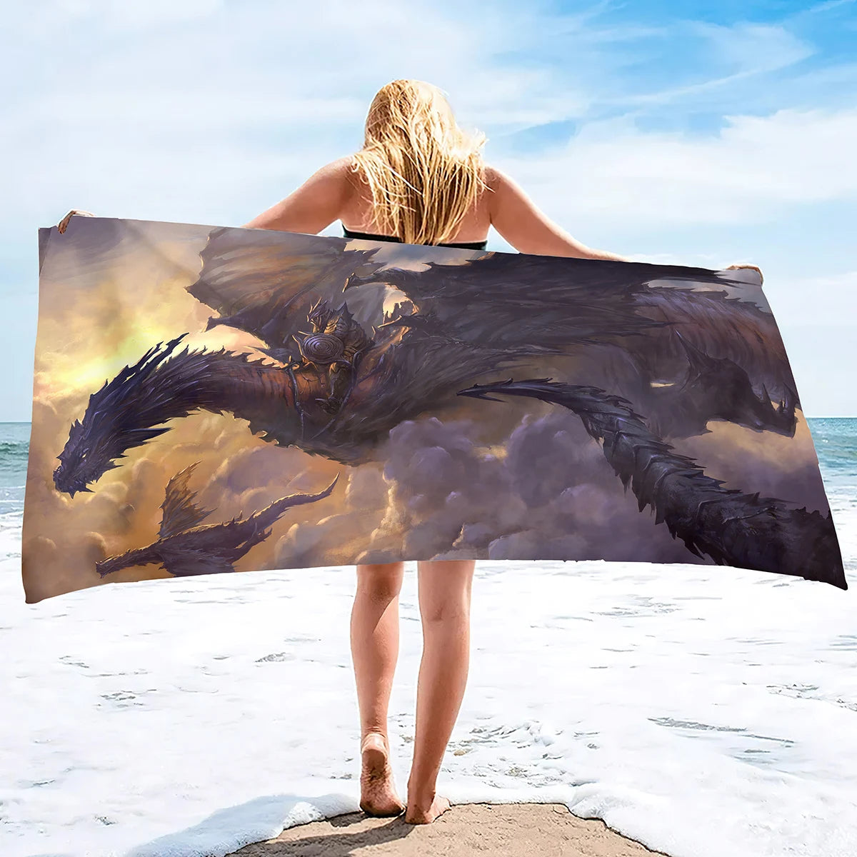 3D Dragon Print Quick Dry Beach Towel Soft Absorbent Microfiber Bath Towel Sand Free Beach Towel Sand Proof Large Pool Towels