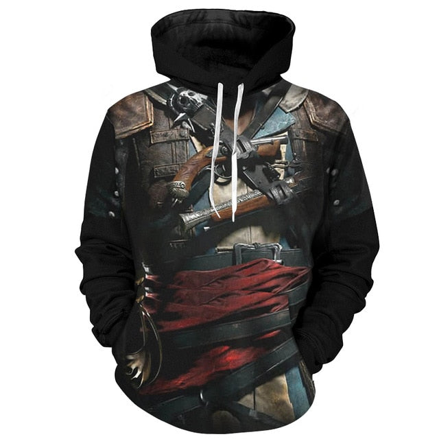 3d Hoodies Assassin Armor 3D Print Hoodies Cool Cosplay Hooded Sweatshirts Men 3d Pullover Streetwear