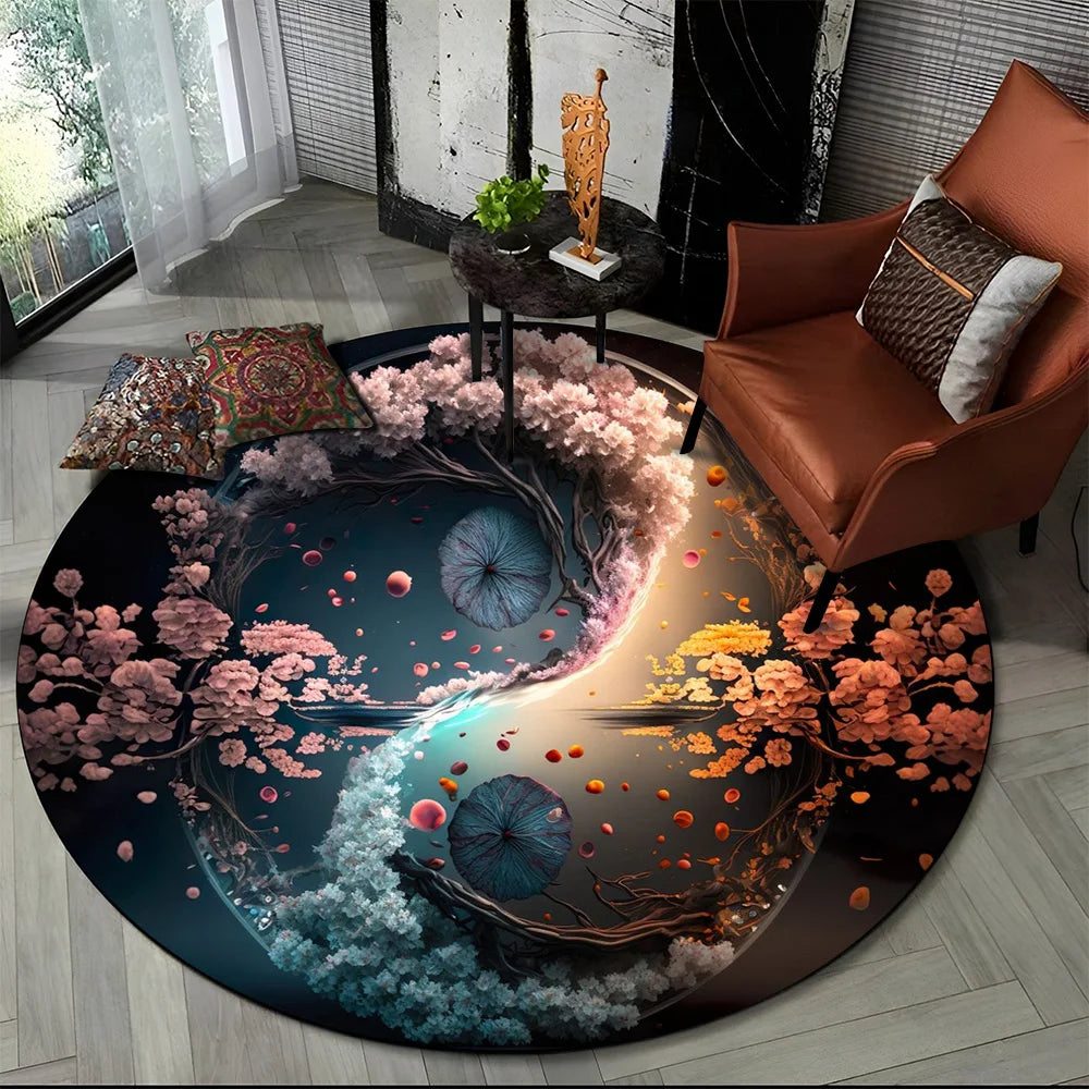 3D Naturalize Yin and Yang Chinese Tai Chi  Round Carpet Rug for Living Room Bedroom Child Decor,Pet Area Rug Non-slip Floor Mat