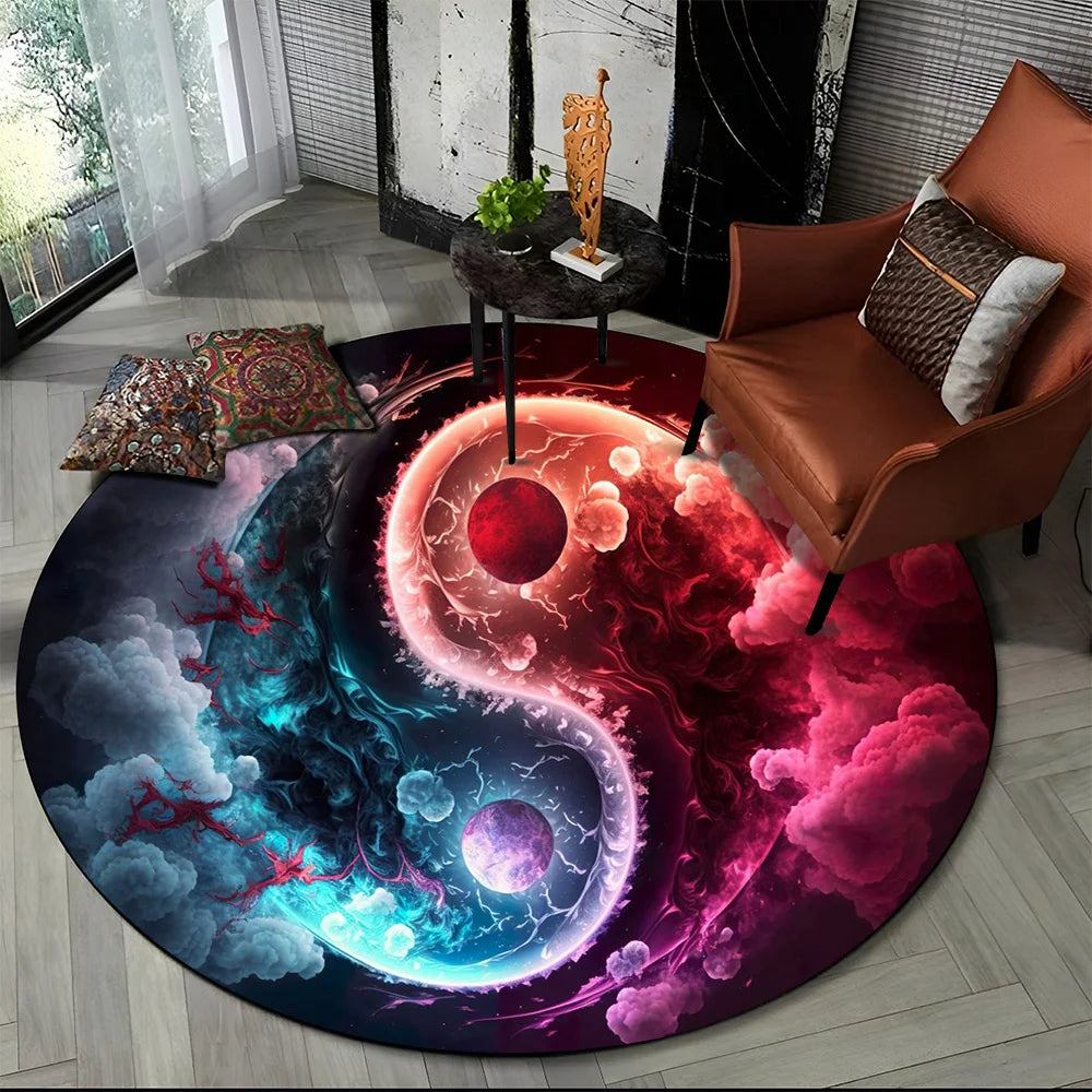 3D Naturalize Yin and Yang Chinese Tai Chi  Round Carpet Rug for Living Room Bedroom Child Decor,Pet Area Rug Non-slip Floor Mat