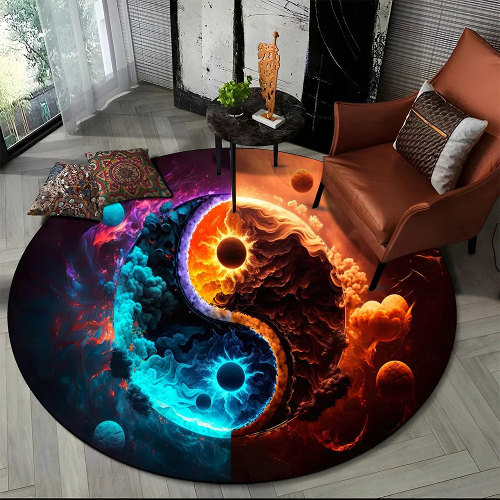 3D Naturalize Yin and Yang Chinese Tai Chi  Round Carpet Rug for Living Room Bedroom Child Decor,Pet Area Rug Non-slip Floor Mat