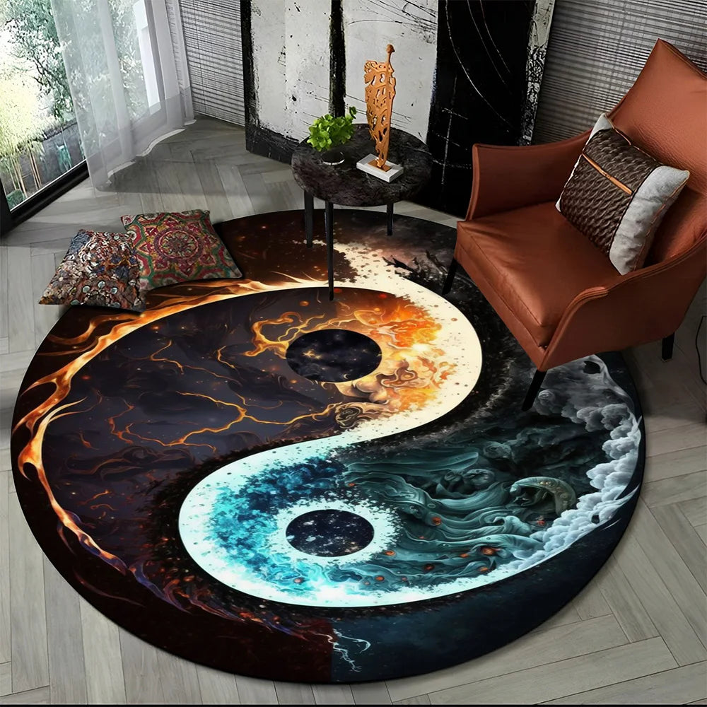 3D Naturalize Yin and Yang Chinese Tai Chi  Round Carpet Rug for Living Room Bedroom Child Decor,Pet Area Rug Non-slip Floor Mat