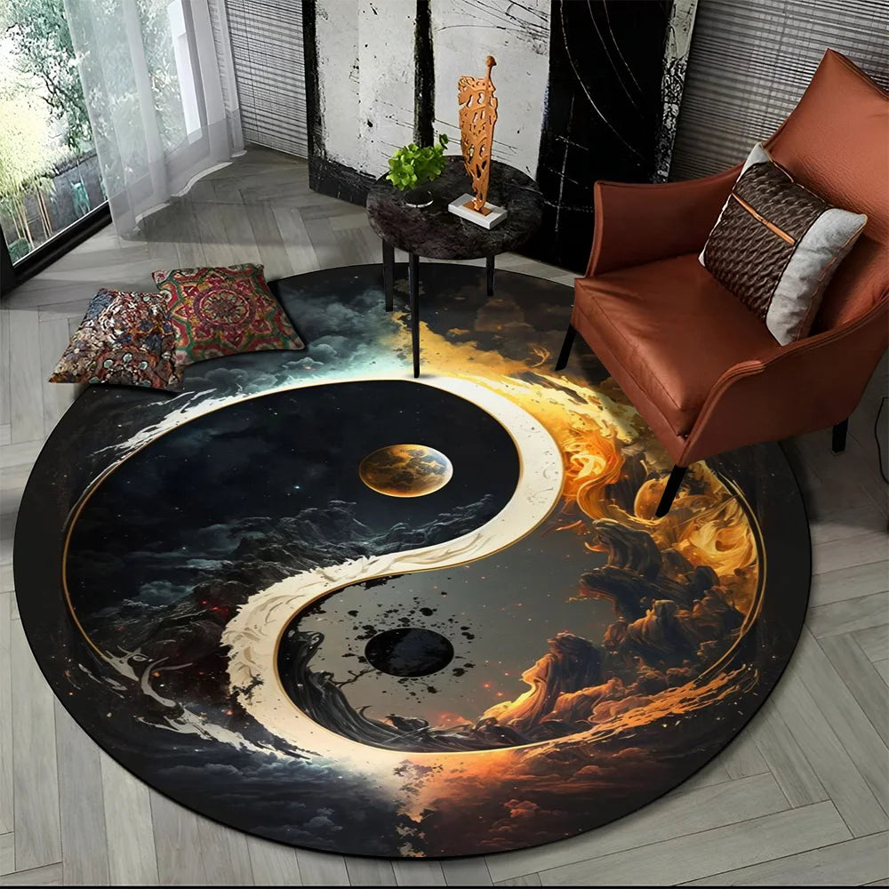 3D Naturalize Yin and Yang Chinese Tai Chi  Round Carpet Rug for Living Room Bedroom Child Decor,Pet Area Rug Non-slip Floor Mat