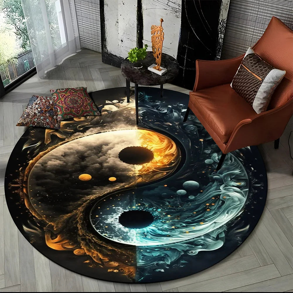 3D Naturalize Yin and Yang Chinese Tai Chi  Round Carpet Rug for Living Room Bedroom Child Decor,Pet Area Rug Non-slip Floor Mat