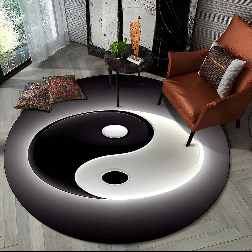 3D Naturalize Yin and Yang Chinese Tai Chi  Round Carpet Rug for Living Room Bedroom Child Decor,Pet Area Rug Non-slip Floor Mat