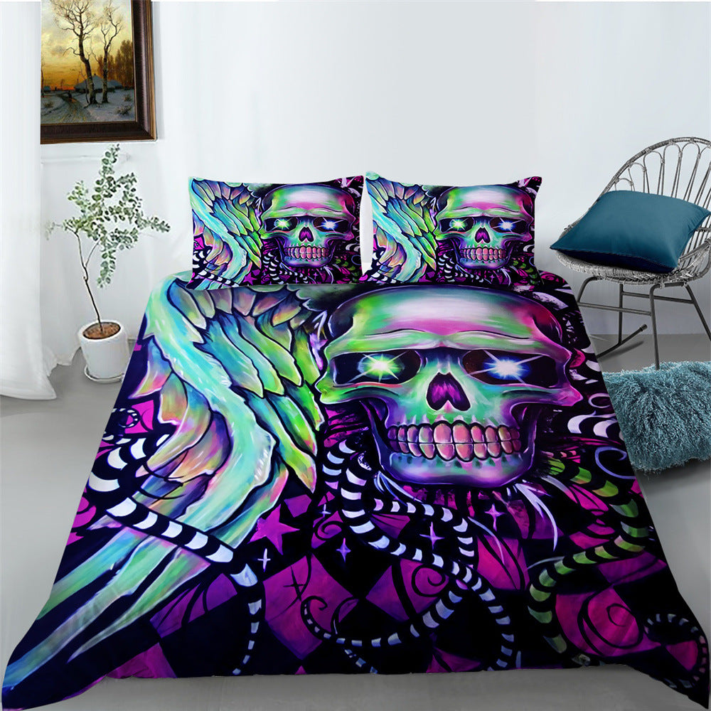 3D Printed Skull Printed Three-piece Home Textile Set